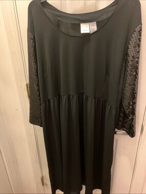 Roaman's Black Dress with Sequin Sleeves